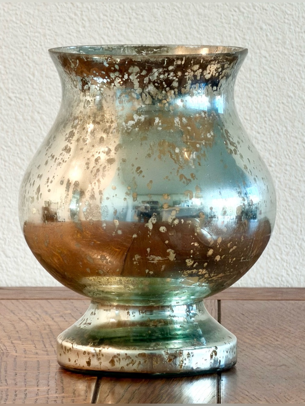 Vintage Mercury Pedestal Vase/Candle Holder Glass Silver